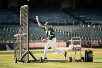 Bob Melvin Throwing for Batting Practice photograph, 2017 May 18