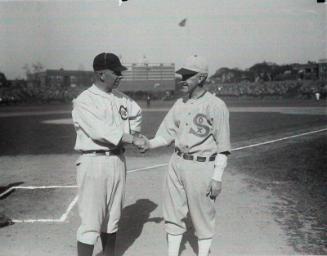 Bill Killefer and Johnny Evers glass plate negative, approximately 1922