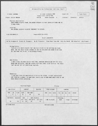 Willie Greene scouting report, 1995 September 10