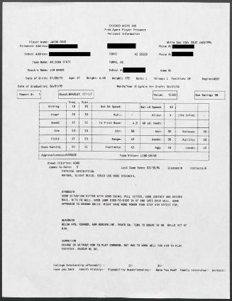 Jacob Cruz scouting report, 1994 February 18