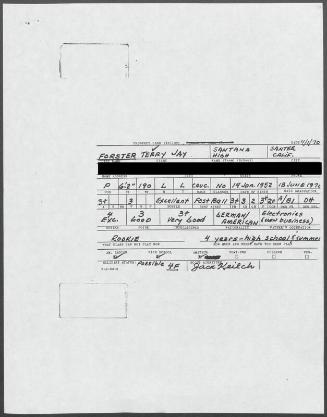 Terry Forster scouting report, 1970 April 01