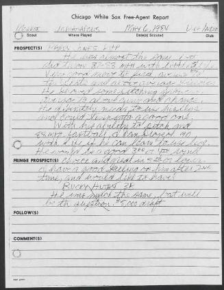 Barry Jones scouting report, 1984 May 06