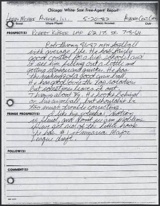 Bob Kipper scouting report, 1982 May 20