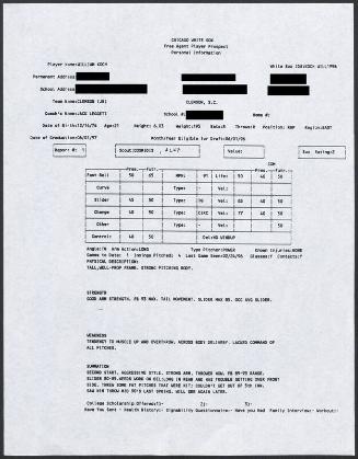 Billy Koch scouting report, 1996 February 24