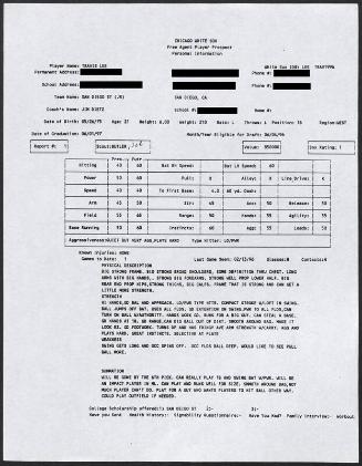 Travis Lee scouting report, 1996 February 13