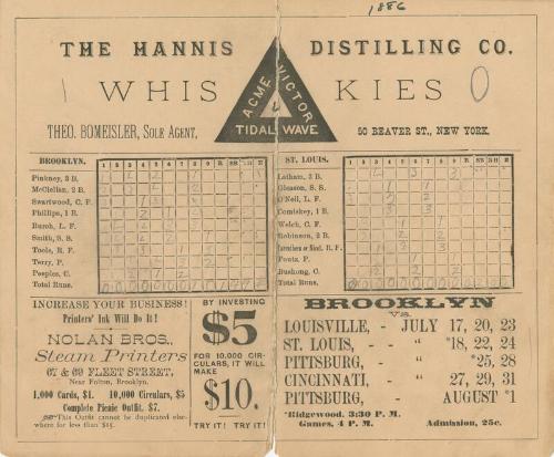 St. Louis Browns versus Brooklyn Grays scorecard, 1886 July 24