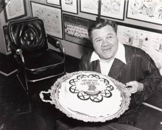 Babe Ruth with Birthday Cake photograph, 1940 February