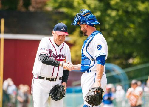 Phil Niekro and John Buck on the Field photograph, 2017 May 27