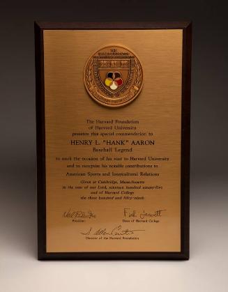 Hank Aaron Harvard University plaque, 1995