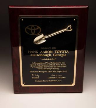 Hank Aaron Toyota Dealership Groundbreaking plaque, 2003 October 22