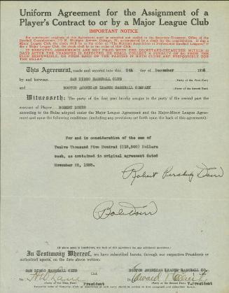 Bobby Doerr contract assignment, 1936 December 05