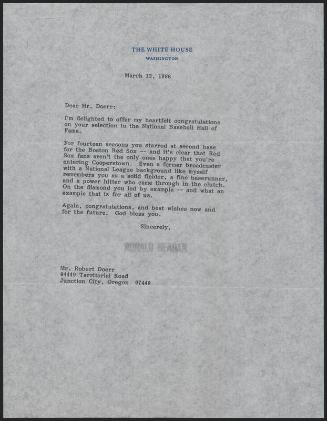 Letter from Ronald Reagan to Bobby Doerr, 1986 March 12