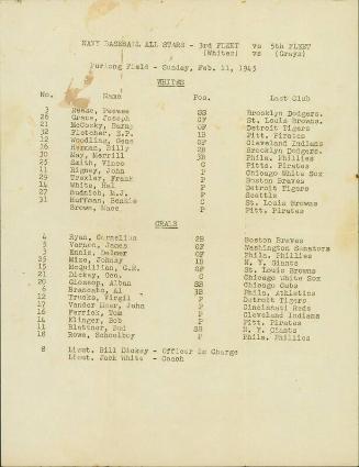 Navy Baseball All-Stars Game roster, 1945 February 11