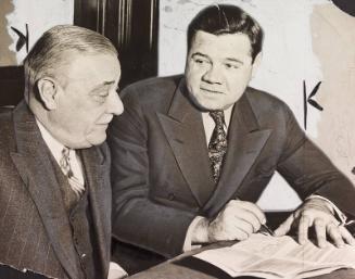 Babe Ruth and Jacob Ruppert at Contract Signing photograph, 1934 January 15