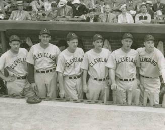 Bob Feller with Teammates in Dugout photograph, 1940 June 30