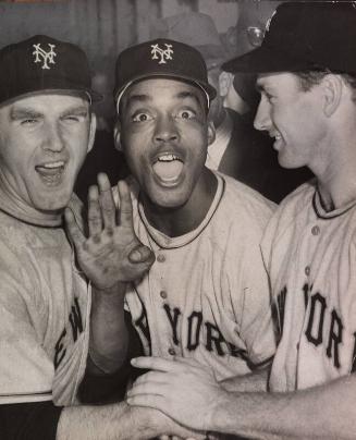 Monte Irvin with Dave Koslo and Alvin Dark photograph, 1951 October 04