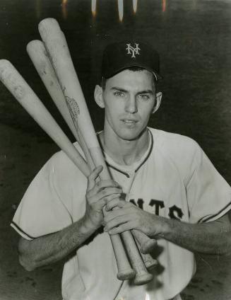 Daryl Spencer Holding Baseball Bats photograph, 1952 or 1953