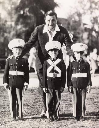 Babe Ruth with Children in Military Uniforms photograph, 1935 March 09
