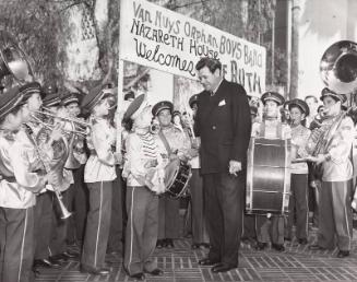 Babe Ruth and Nazareth Orphan Band photograph, 1942 February 08