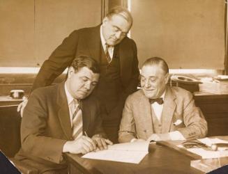 Babe Ruth, Ed Barrow, and Jacob Ruppert photograph, undated