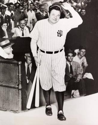 Babe Ruth Walking From Dugout at Exhibition Game photograph, undated
