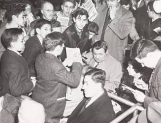 Babe Ruth Signing Autograph in Crowd photograph, 1946 April 19