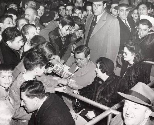 Babe Ruth Signing Autograph in Crowd photograph, 1946 April 19