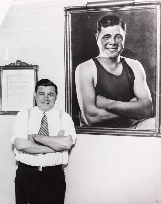 Babe Ruth with Painting of Himself photograph, undated