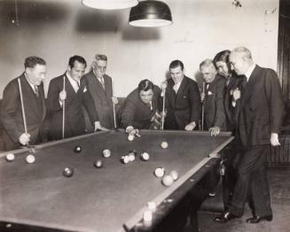 Babe Ruth and Group Playing Billiards photograph, 1929 December