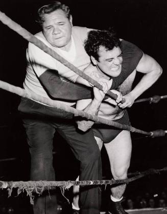 Babe Ruth and Manuel Cortez Wrestling photograph, 1945 April 02