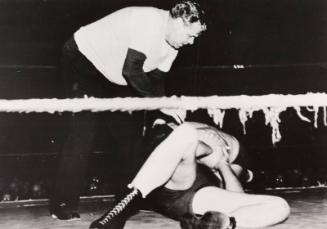 Babe Ruth as Wrestling Referee photograph, 1945 April 02