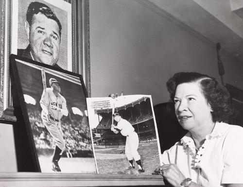 Claire Ruth with Portrait photograph, 1956 August 16