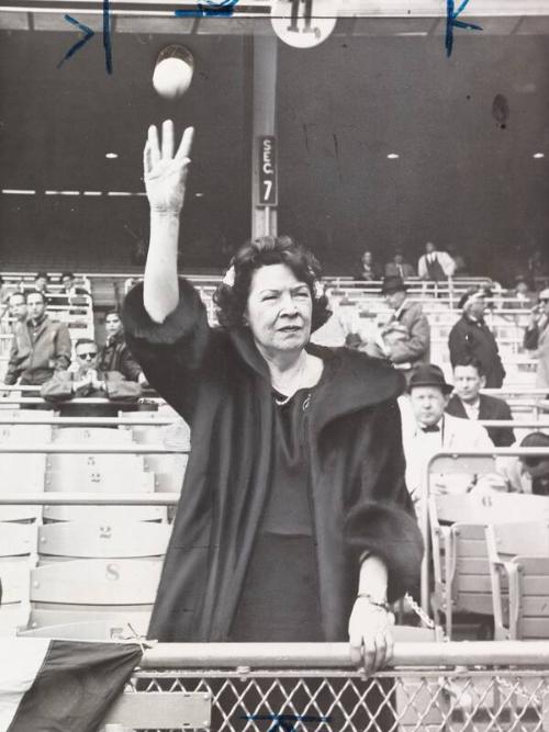Claire Ruth Throwing First Pitch photograph, undated