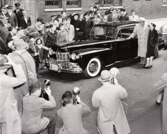 Babe and Claire Ruth Leaving Hospital for Babe Ruth Day photograph, 1947 April 27