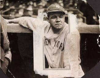 Babe Ruth Standing at Top of Dugout photograph, between 1920 and 1922