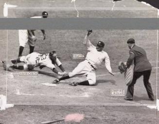 Babe Ruth Sliding into Home Plate photograph, 1934 August 14