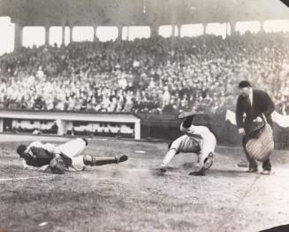 Babe Ruth and Charlie Berry Crash at Home Plate photograph, 1931 April 22