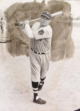 Babe Ruth Posed with Bat photograph, 1935