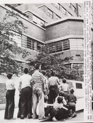 Babe Ruth Fans Waiting Outside Hospital photograph, 1948 August 11