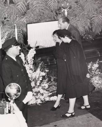 Claire and Julia Ruth View Casket at Yankee Stadium photograph, 1948 August 17