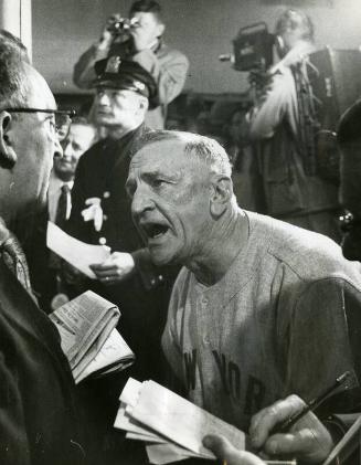 Casey Stengel Yelling to Reporters photograph, 1956 October 10
