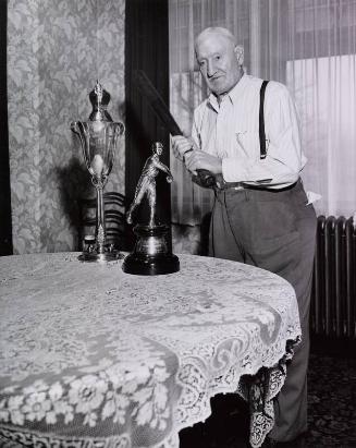 Honus Wagner with Trophies photograph, 1951 February 23