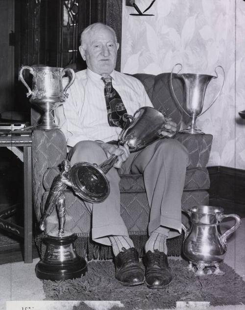 Honus Wagner with Trophies photograph, probably 1950