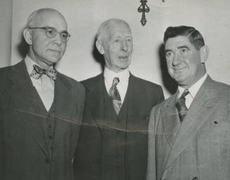 Bing Miller, Connie Mack, and Mickey Cochrane photograph, 1949 December 12