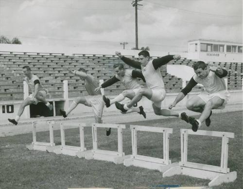 Detroit Tigers Players Hurdling photograph, undated