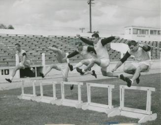 Detroit Tigers Players Hurdling photograph, undated