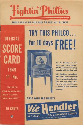 Chicago Cubs versus Philadelphia Phillies scorecard, 1949