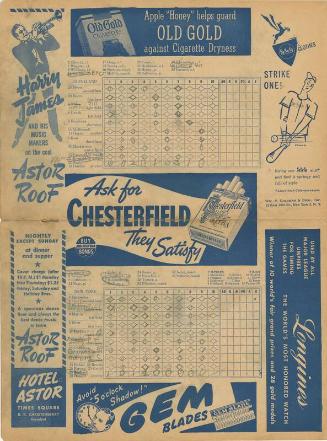 Cleveland Indians versus New York Yankees scorecard, 1945 July 12