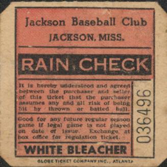 Jackson Baseball Club ticket stub, undated