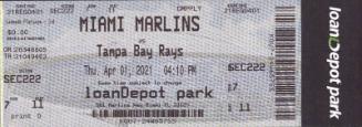 Tampa Bay Rays versus Miami Marlins game ticket, 2021 April 01